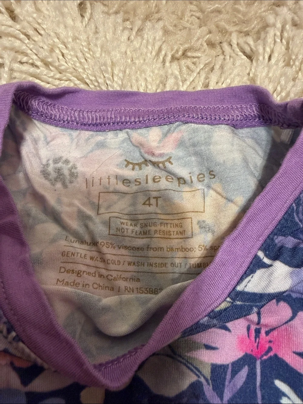 Little Sleepies Floral & Leaf Long Sleeve Pajama Set - Purple & Cream